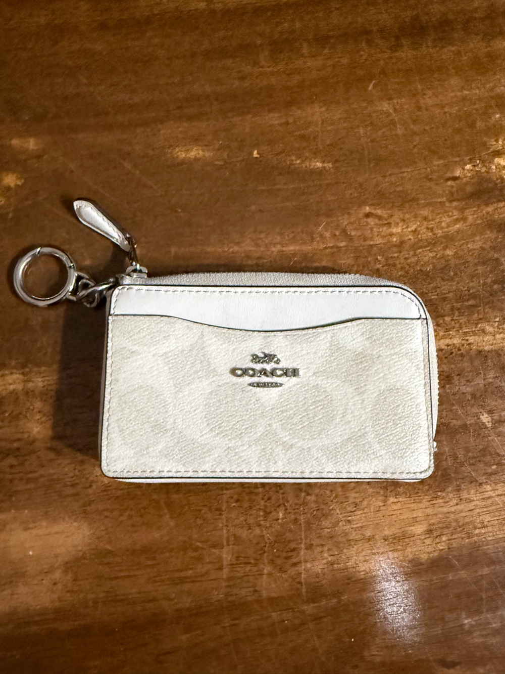 Coach White Zip Card Case Keychain Coin Purse Wallet